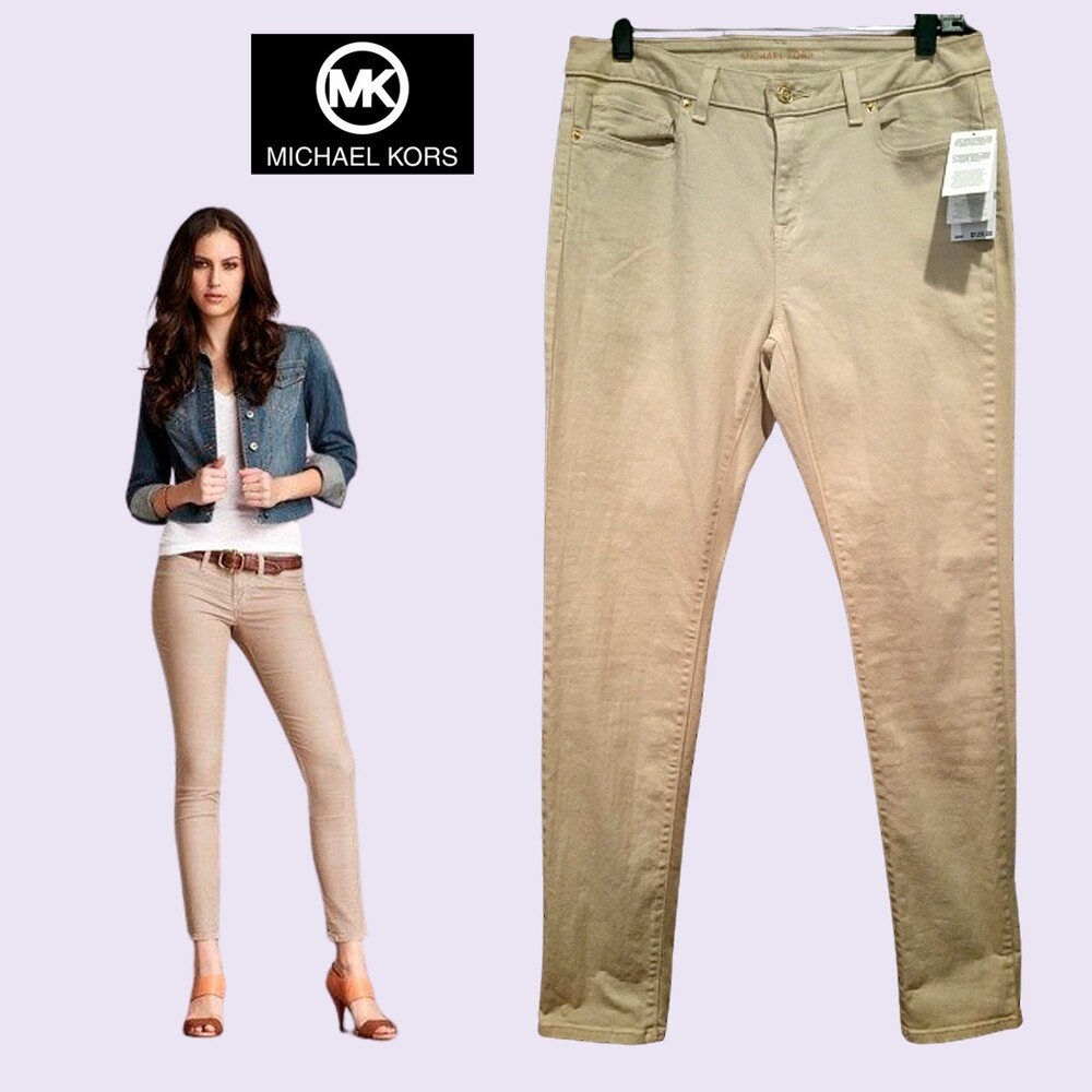MICHAEL Michael Kors NEW Skater SAND Skinny Stud 'MK' Logo Jean 8